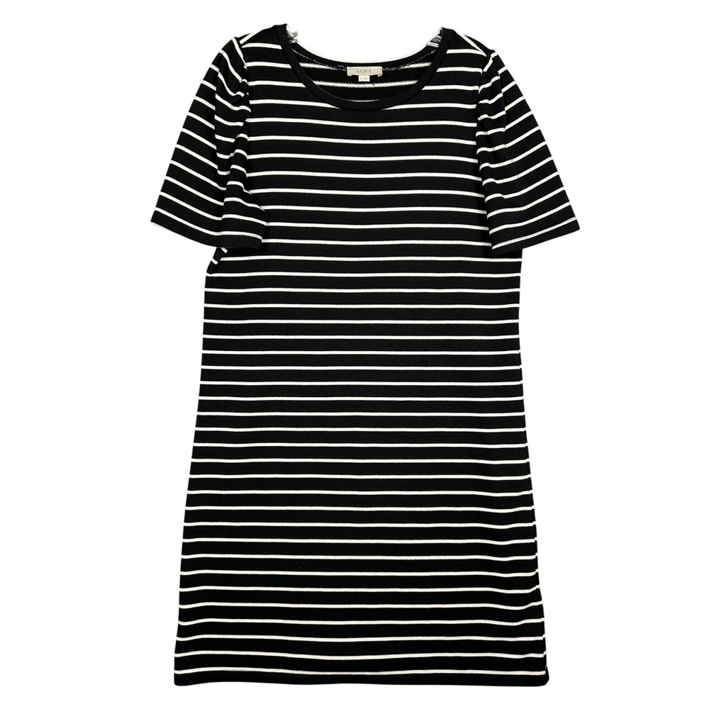 LOFT Black White Stripe Short Sleeve T Shirt‎ Dress Size M Preppy Old Money - Picture 2 of 7